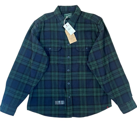 Woolrich Woolen Mills Oxbow Flannel  Plaid Shirt in Amy Navy Size Large NWT - Picture 3 of 13